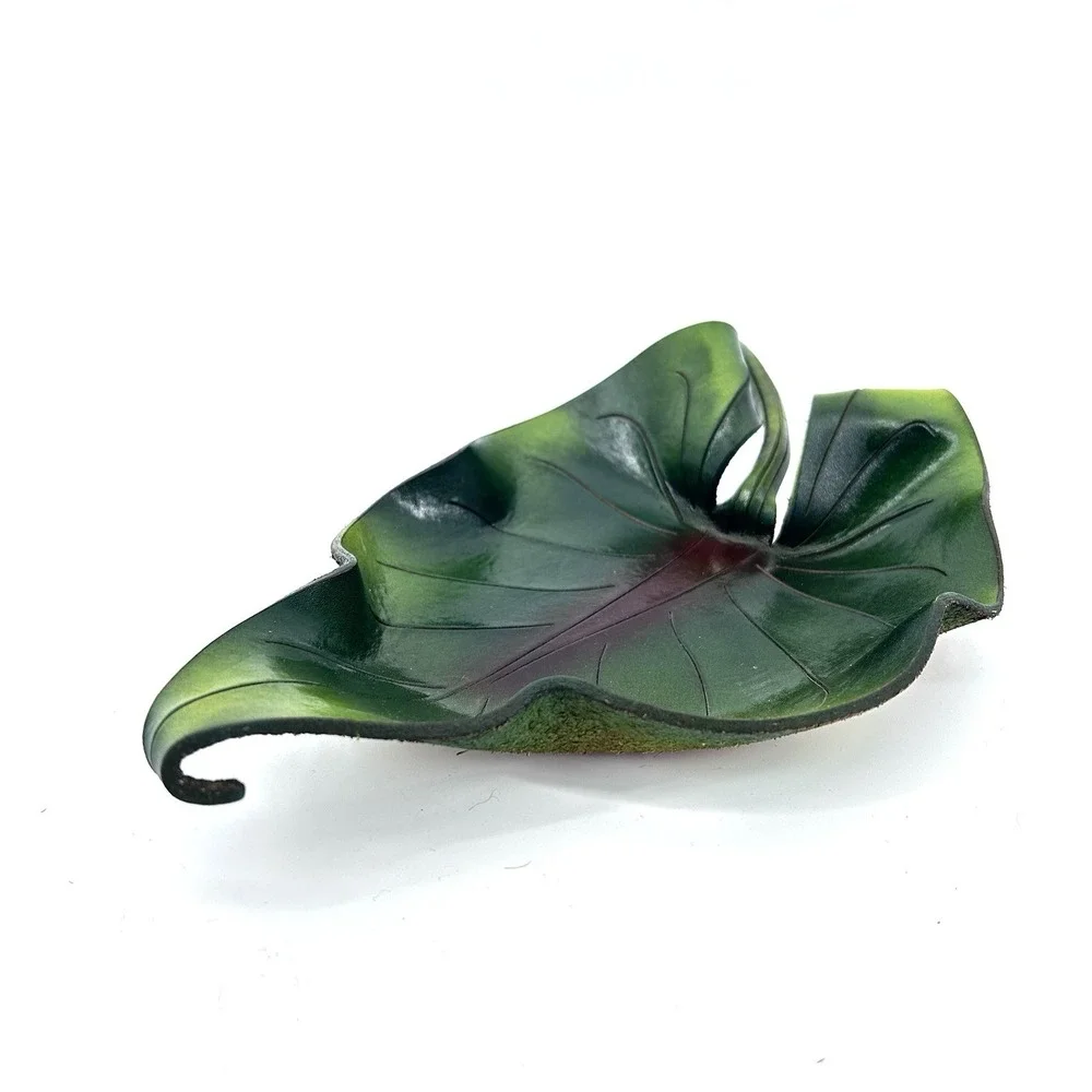 VTG Original Creations In Leather Ivy Leaf Trinket Dish Candles In The Rain‎